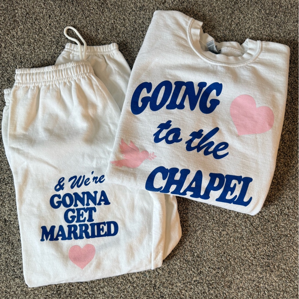 Riff Raff Going to the Chapel White Graphic Sweatshirts with Pink and Blue Print